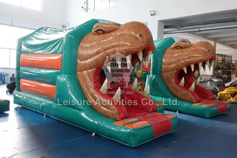 Small Inflatable Multiplay Bouncy Castles T Rex With Slide